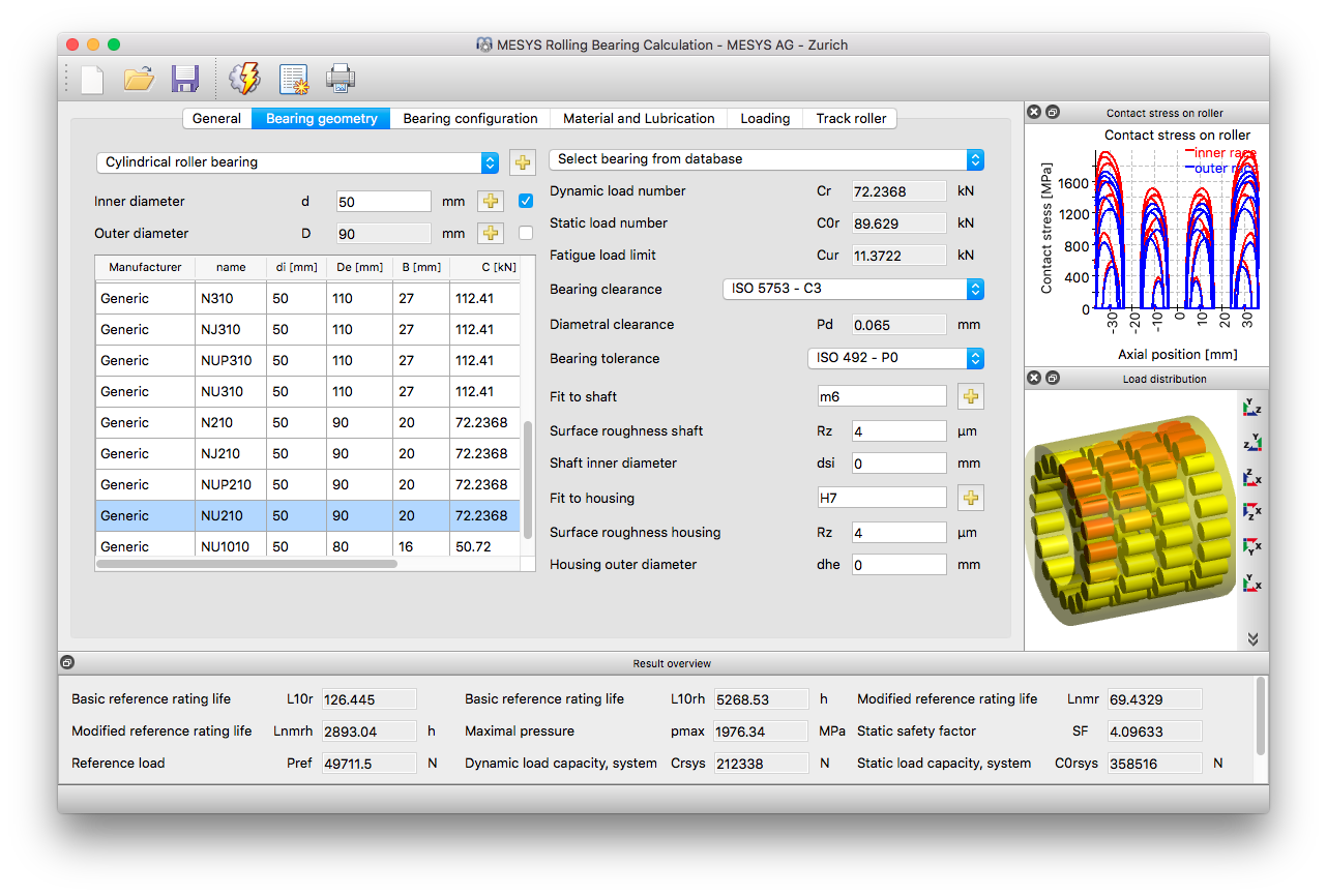 Die MESYS Wälzlagerberechnung unter OS X